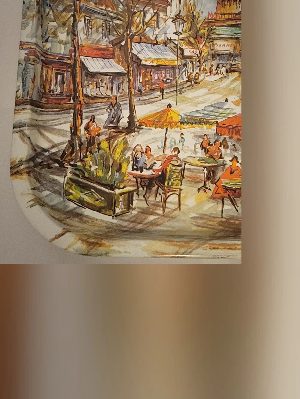 Parisian Café Metal Serving Tray in Red and Brown